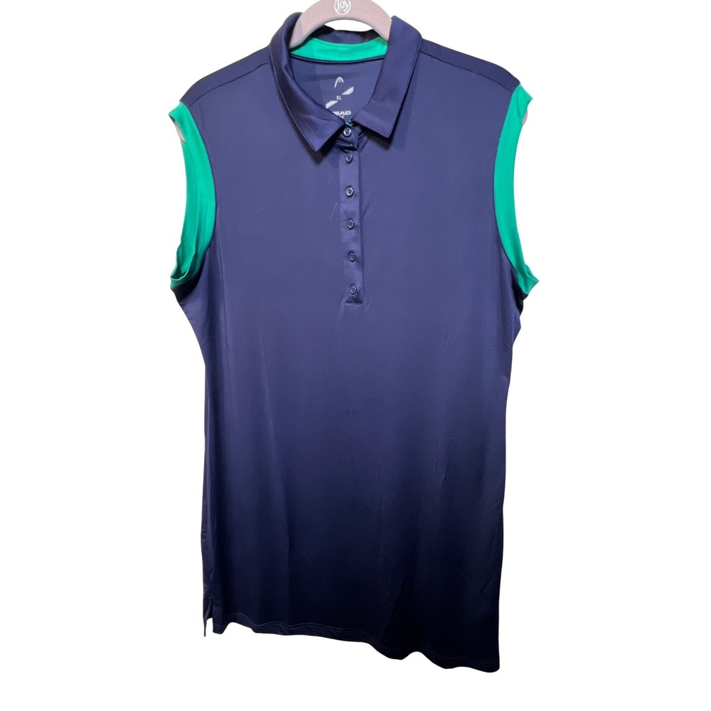 Head Golf Womens XL Navy Blue Green Sleeveless Polo Dress Athletic Activewear